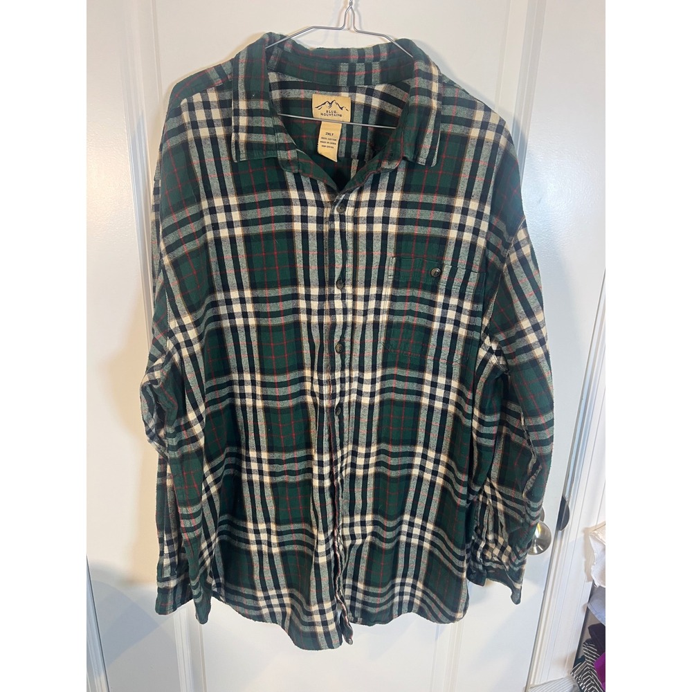 Blue Mountain Mens Button Down Shirt Plaid Flannel Green 2XLT